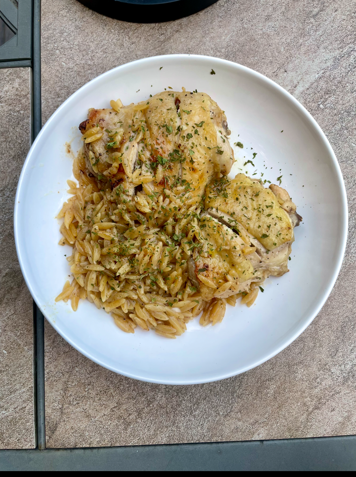 Chicken Thighs & Creamy Lemon Garlic Orzo-yum